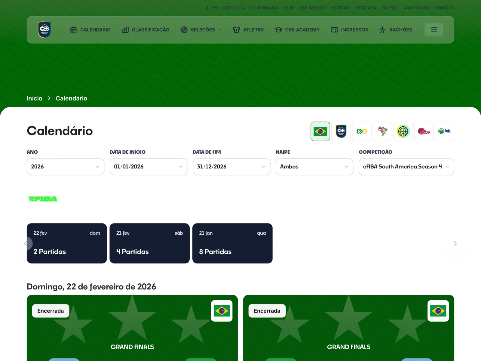 CBB calendar with competition filters and games